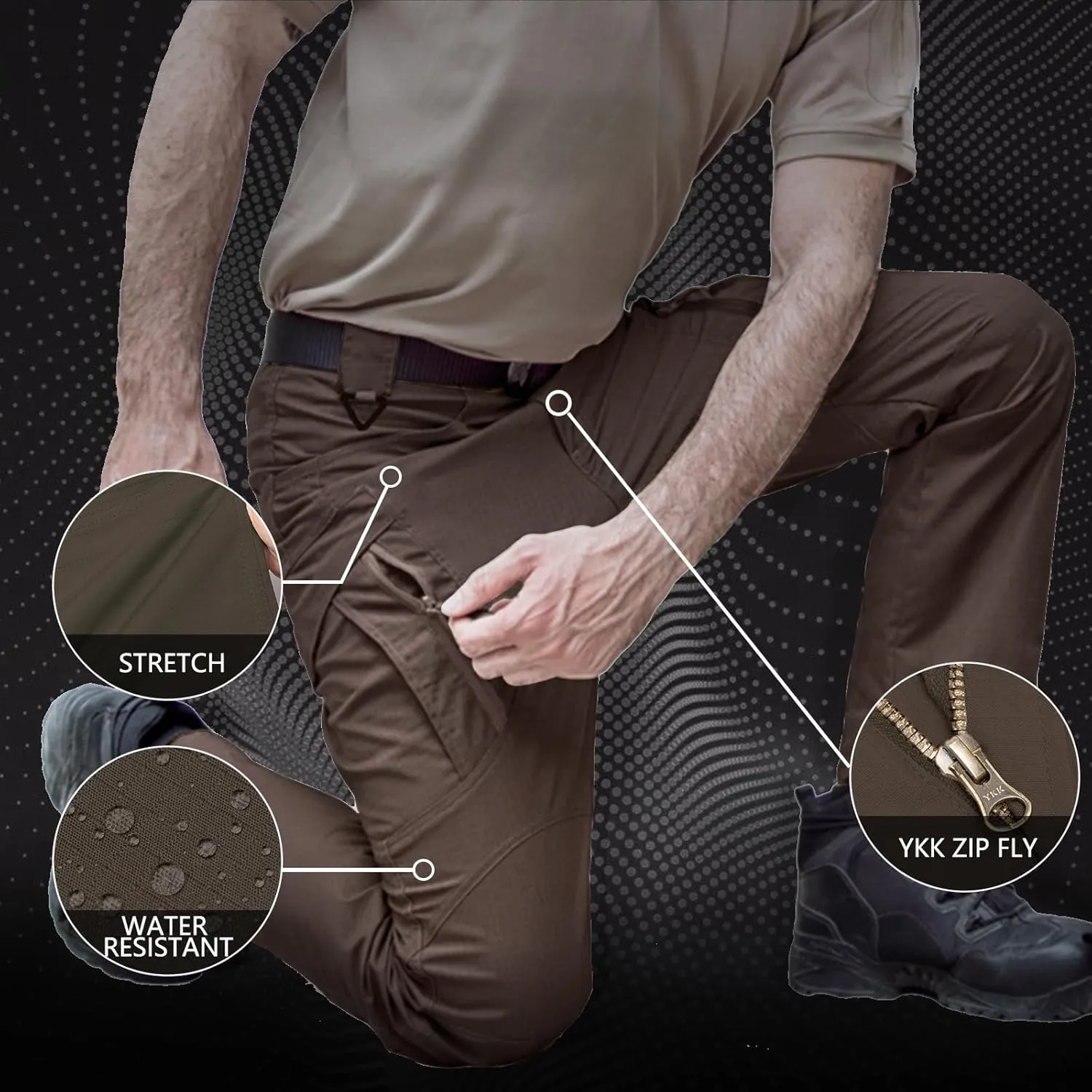 Men's Ripstop Tactical Pants Water Resistant Stretch Cargo Pants Lightweight EDC Hiking Work Pants