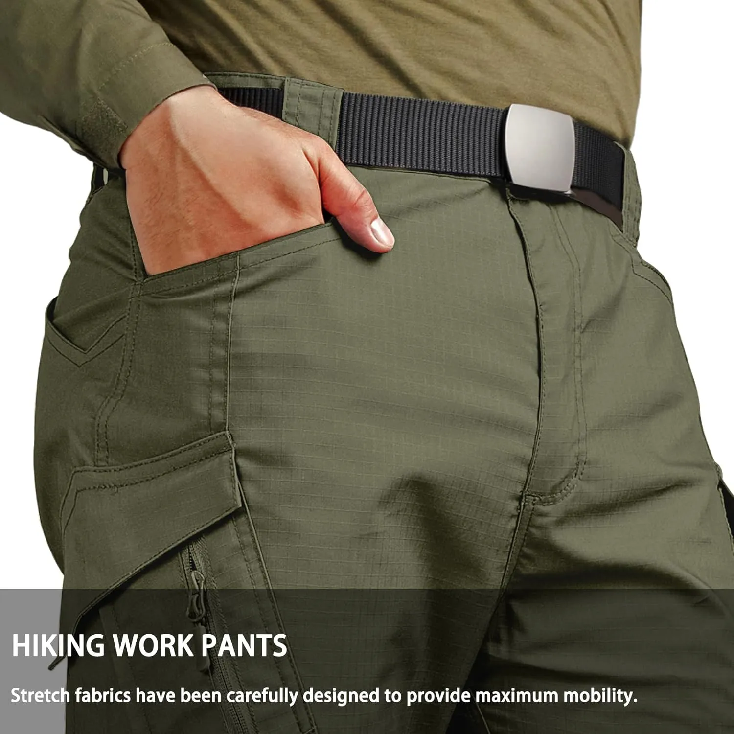 Men's Ripstop Tactical Pants Water Resistant Stretch Cargo Pants Lightweight EDC Hiking Work Pants