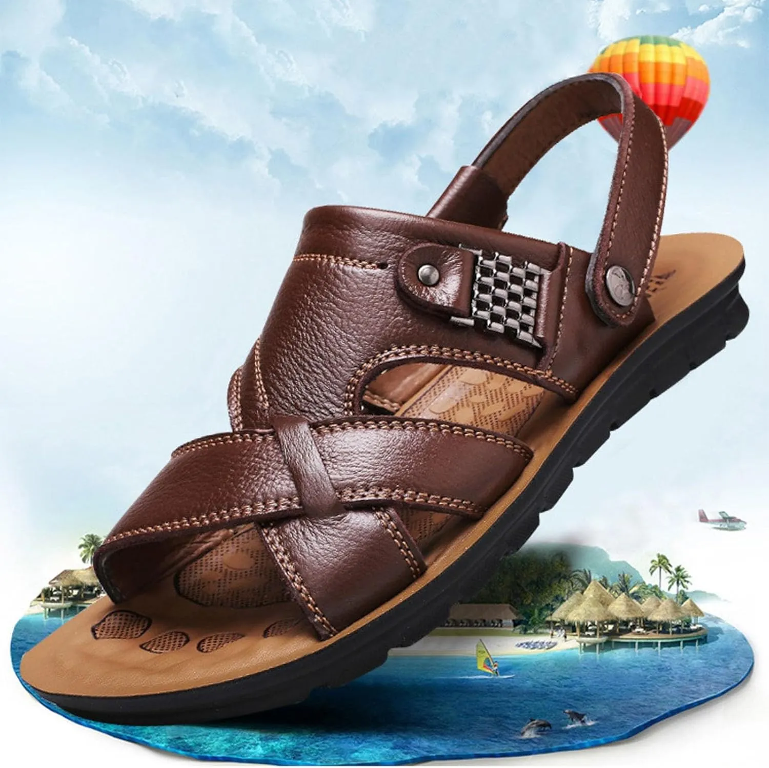 Men's Sandals Mens Athletic Sandals Men Leather Sandals Sandal Outdoor with Adjustable Straps
