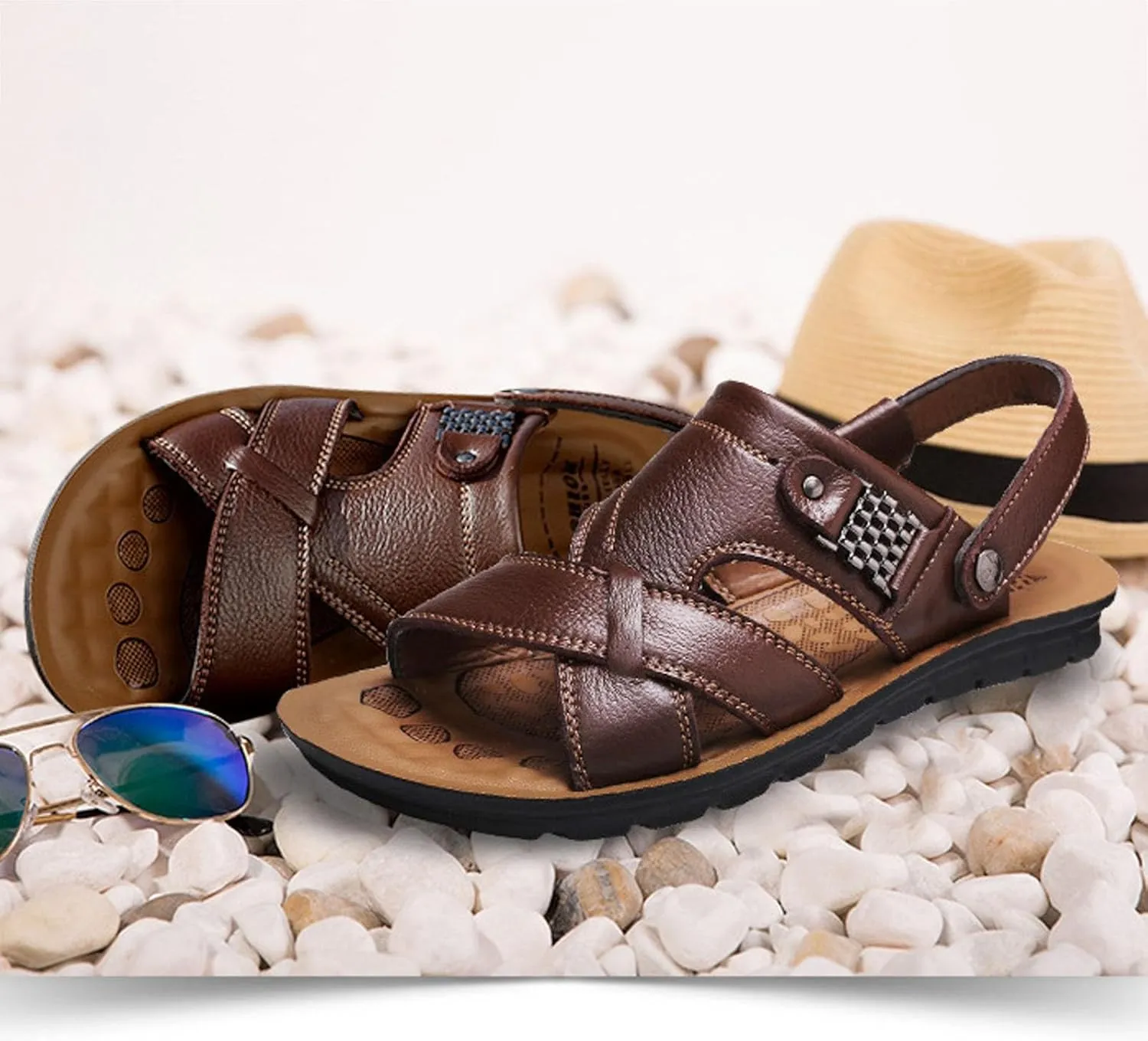 Men's Sandals Mens Athletic Sandals Men Leather Sandals Sandal Outdoor with Adjustable Straps