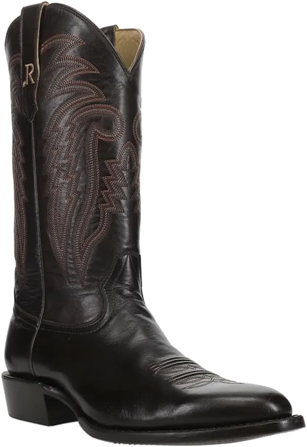 Mens Sinatra Cowhide Medium Embroidered Round Toe Western Cowboy Boots Mid Calf - Brown