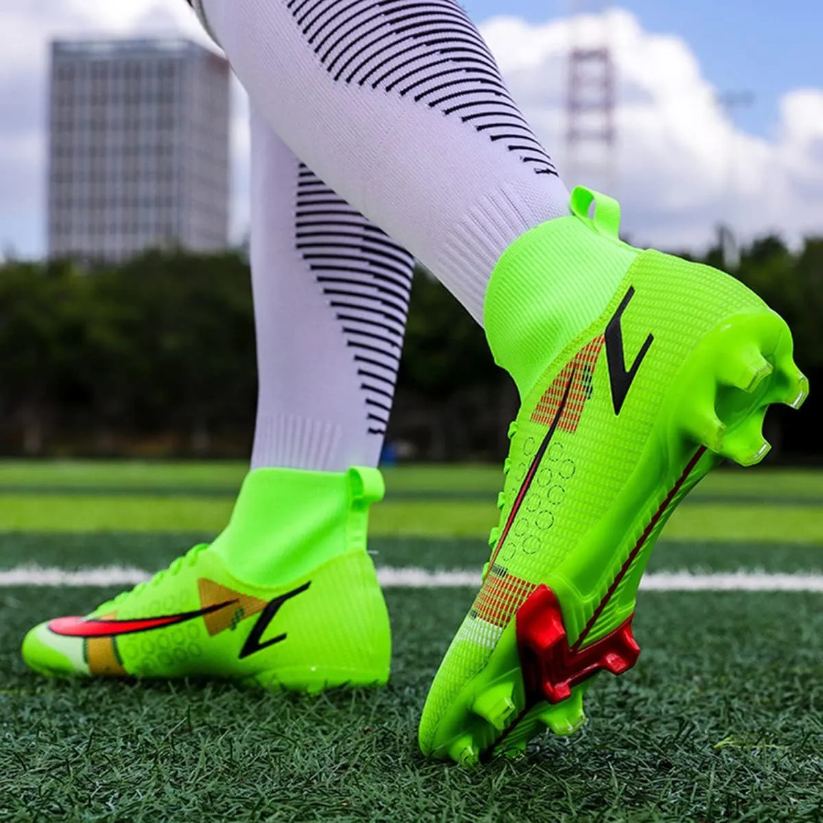 Men's Soccer Boots TF/AG Cleats Indoor Turf Hightop Football Cleats Outdoor Youth Soccer Sneaker for Training Athletic