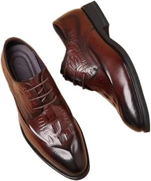 Men's Vintage Crocodile Print Strap Lace Up Dress Shoes Genuine Leather Business Brogue Handmade Formal Oxfords Shoe for Men