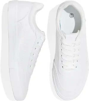 Men's White Low Top Sneaker Classic Casual Sneakers for Men Comfortable PU Leather Tennis Shoes