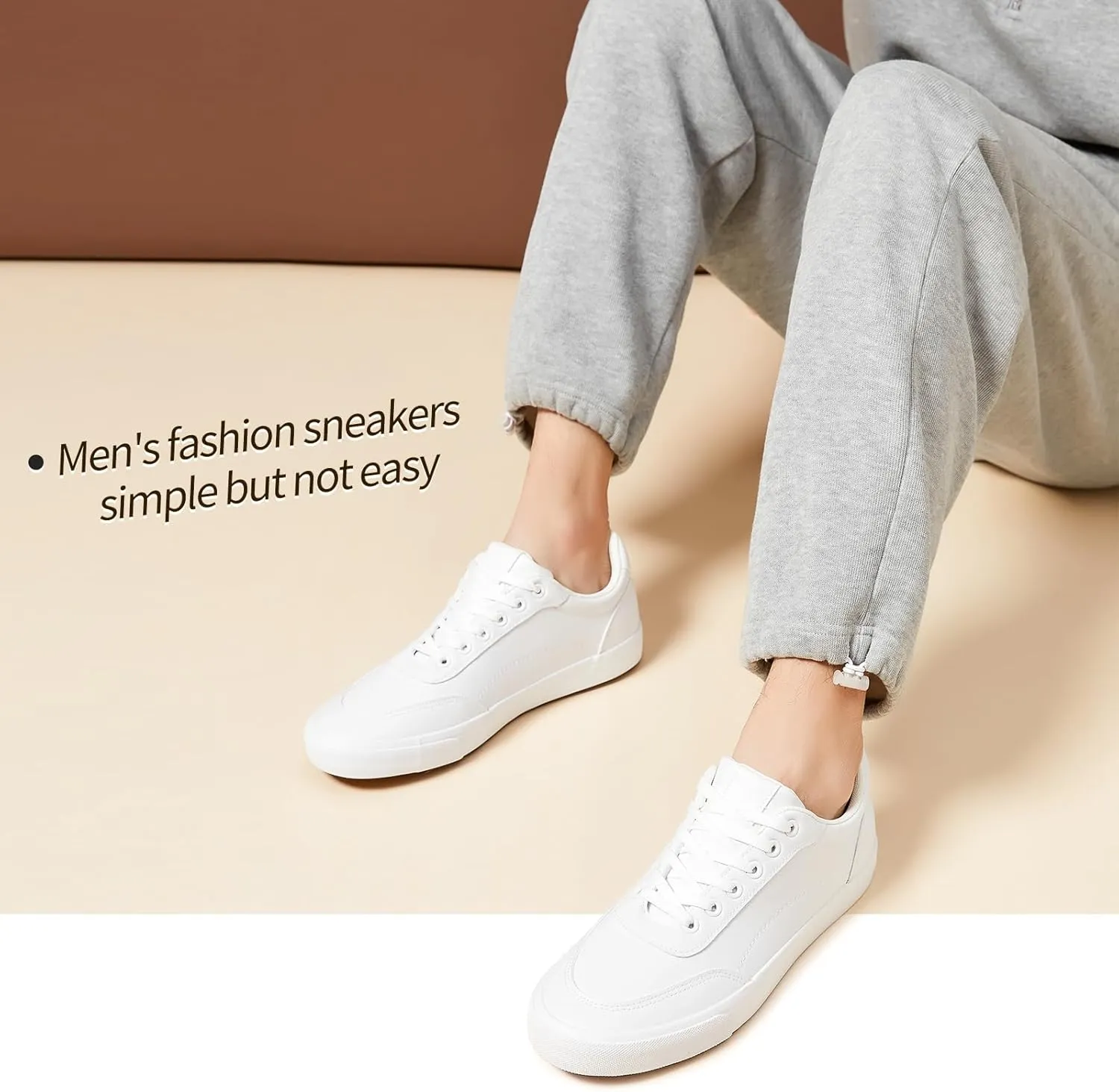 Men's White Low Top Sneaker Classic Casual Sneakers for Men Comfortable PU Leather Tennis Shoes