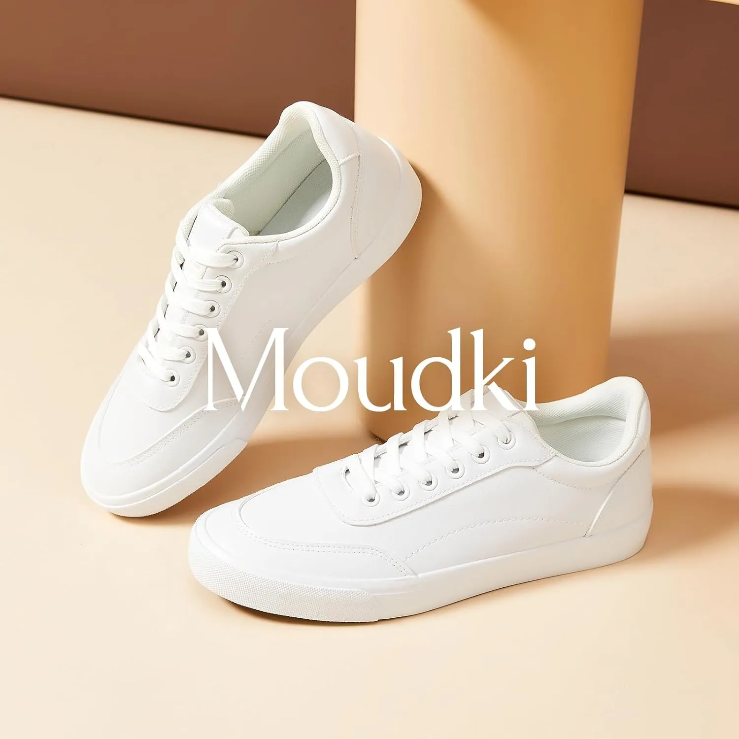 Men's White Low Top Sneaker Classic Casual Sneakers for Men Comfortable PU Leather Tennis Shoes