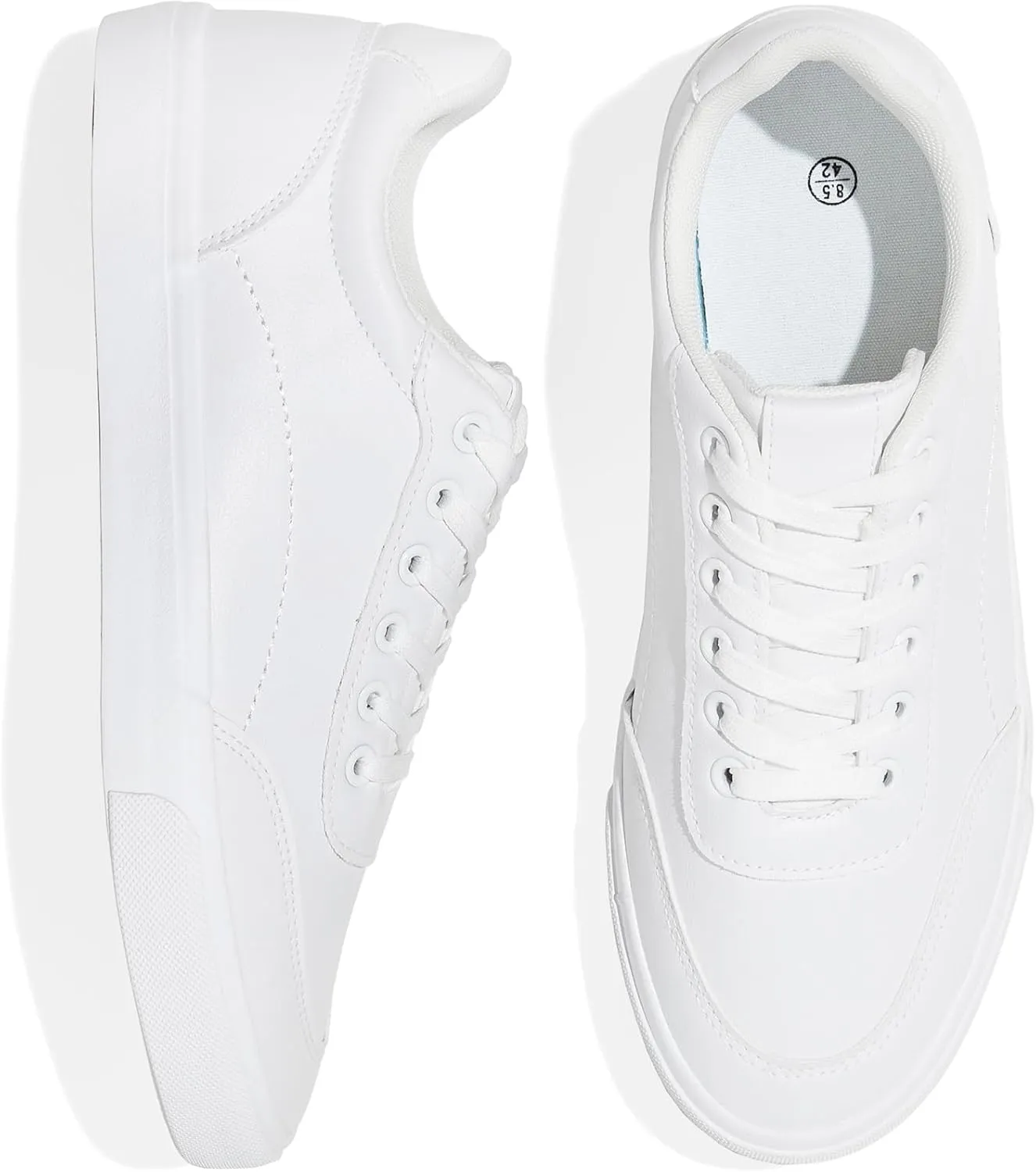 Men's White Low Top Sneaker Classic Casual Sneakers for Men Comfortable PU Leather Tennis Shoes