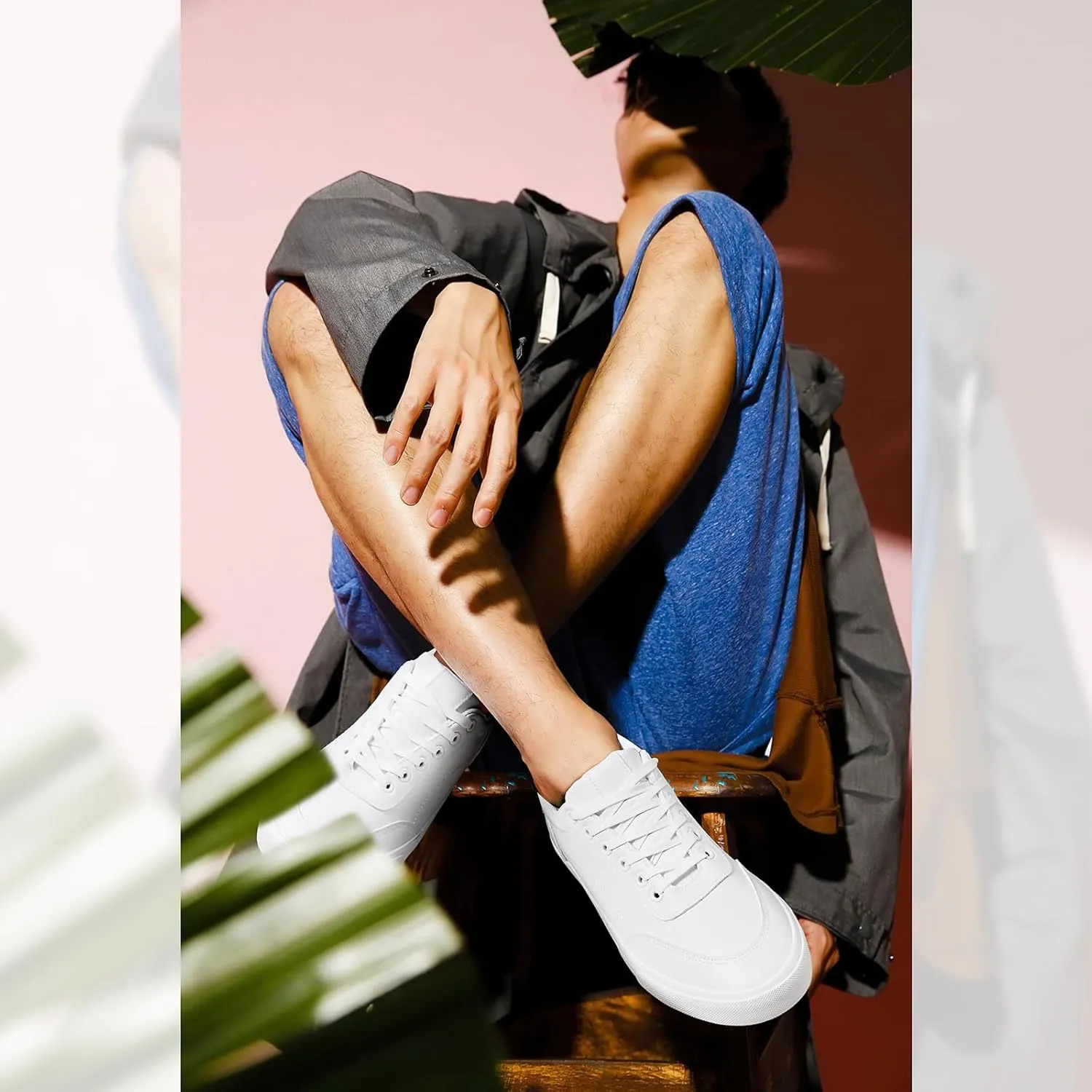 Men's White Low Top Sneaker Classic Casual Sneakers for Men Comfortable PU Leather Tennis Shoes