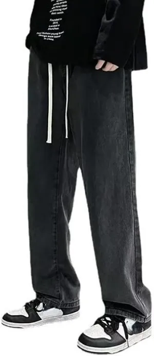 Men's Y2K Wide Leg Fairy Grunge Jeans Normcore Elastic Waist Hip Hop Emo Straight Denim Pants Alternative Trousers