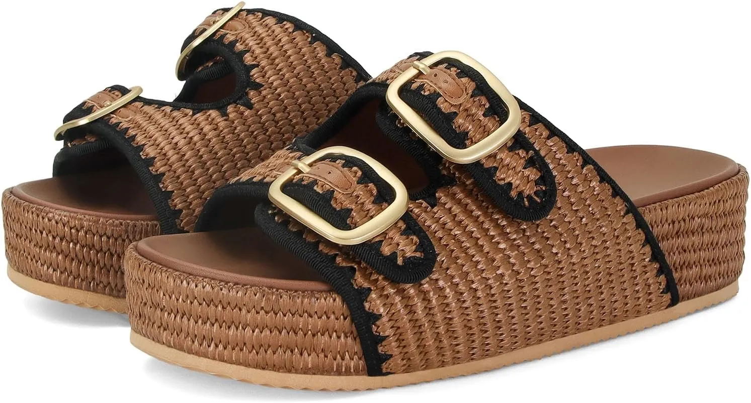 MICIFA Platform Sandals for Women Espadrille Wedges Summer Beach Sandals Comfortable Cute Woven Straw Crochet Sandals Shoes Casual Adjustable Double Buckle Strap Sandals