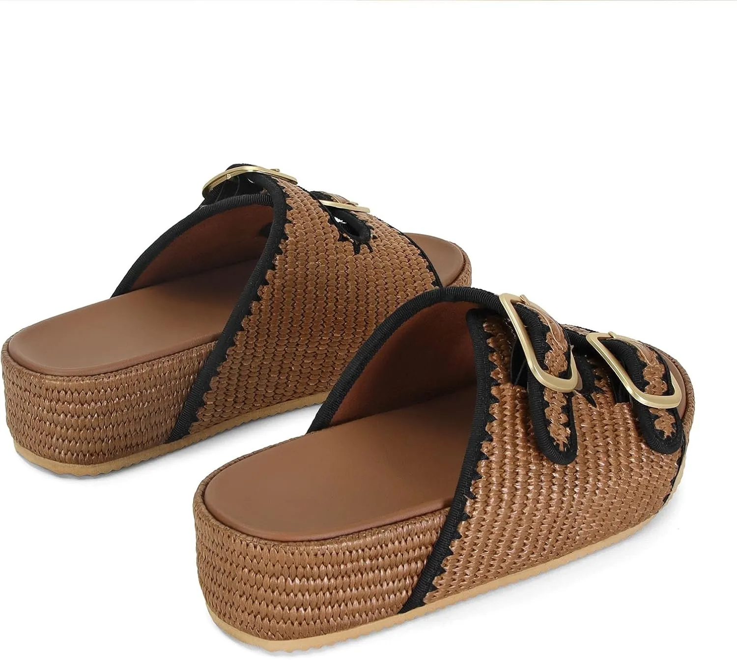 MICIFA Platform Sandals for Women Espadrille Wedges Summer Beach Sandals Comfortable Cute Woven Straw Crochet Sandals Shoes Casual Adjustable Double Buckle Strap Sandals