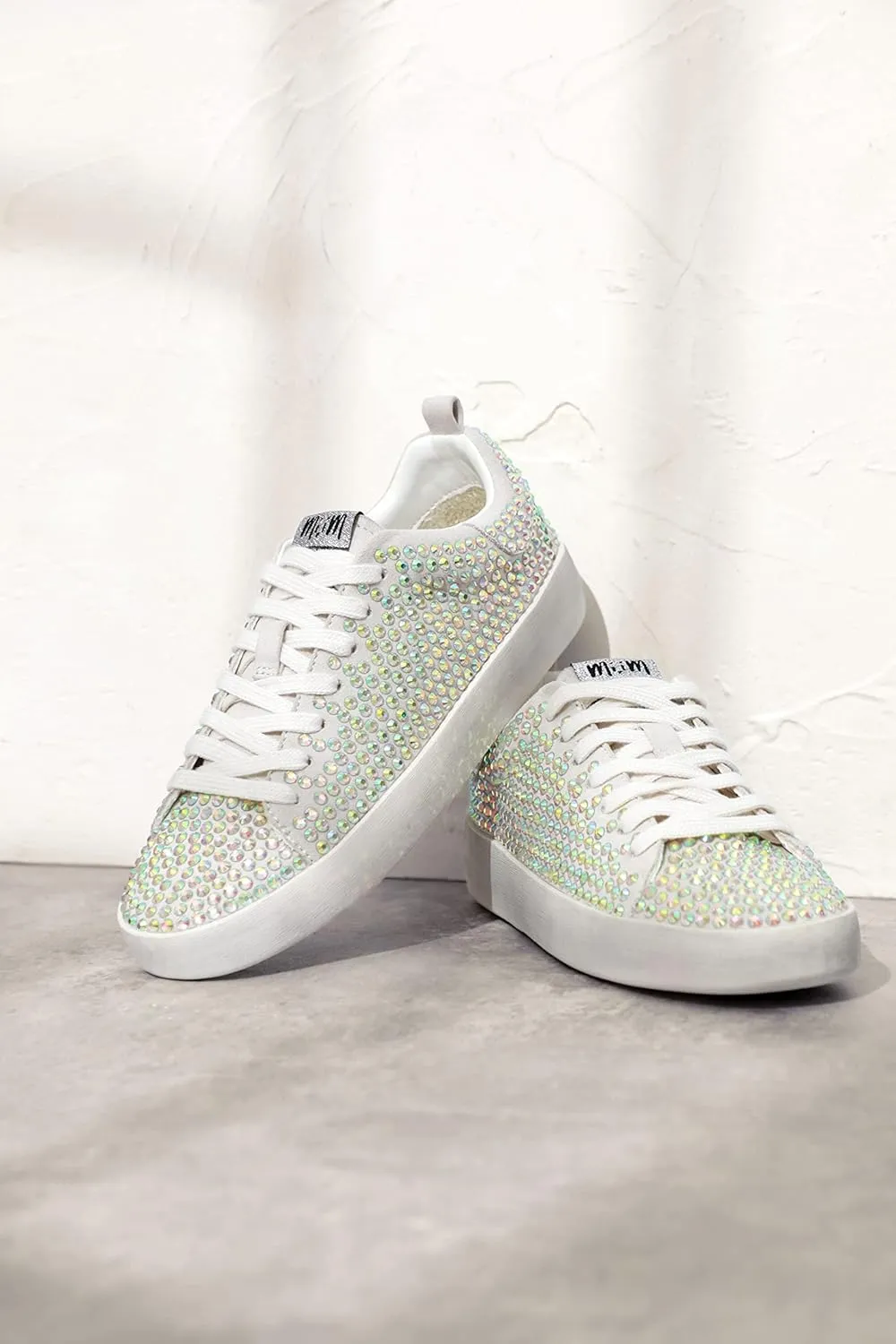 Mi.iM Christi Rubber Sole Lace-up Rhinestone Leather Sneakers
