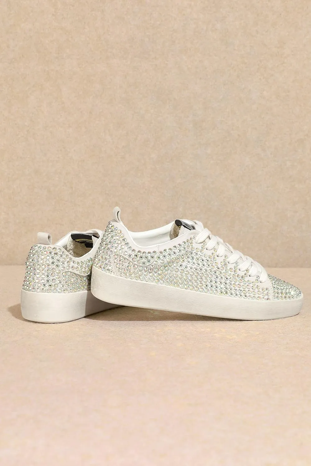 Mi.iM Christi Rubber Sole Lace-up Rhinestone Leather Sneakers