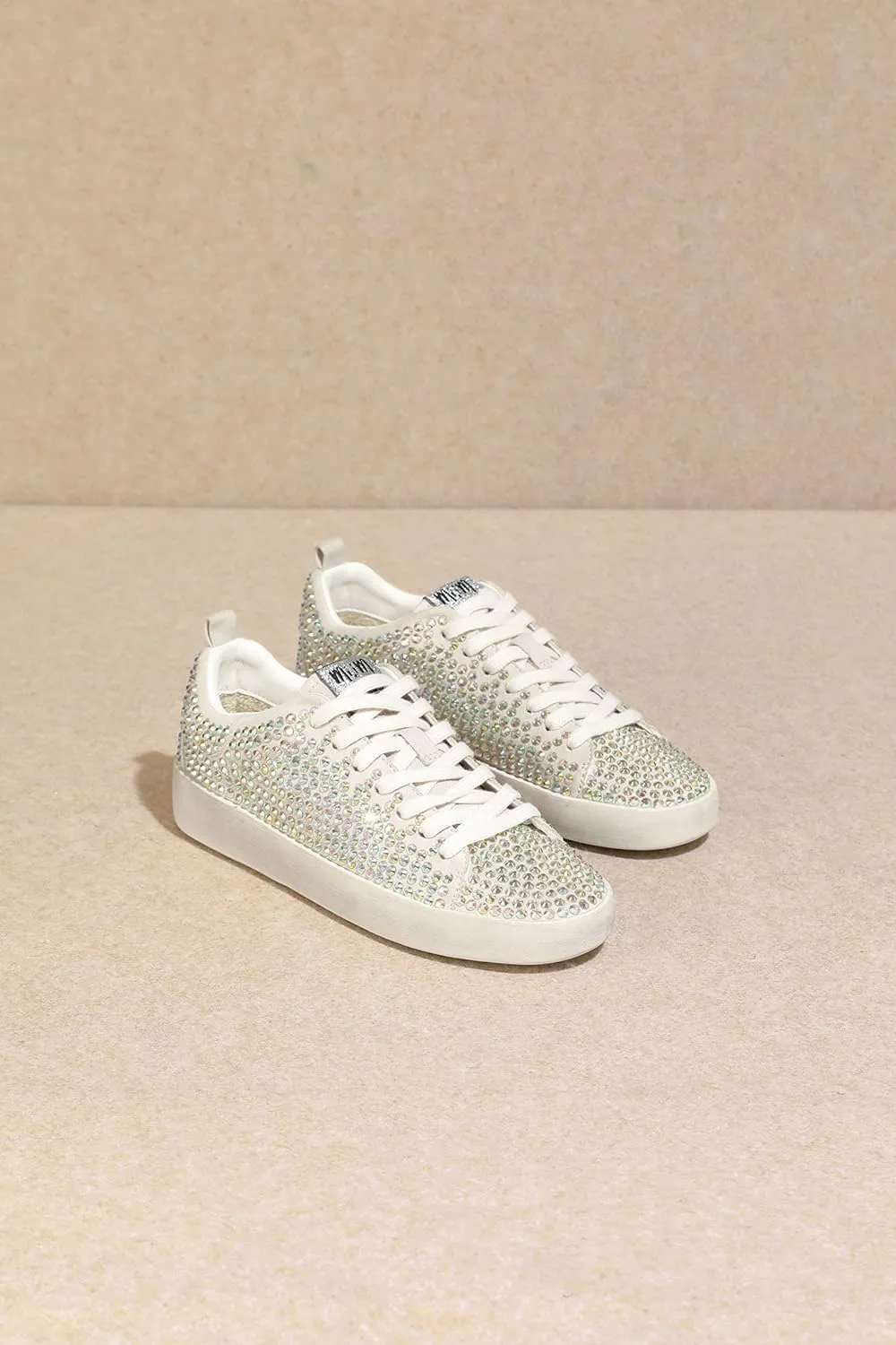 Mi.iM Christi Rubber Sole Lace-up Rhinestone Leather Sneakers