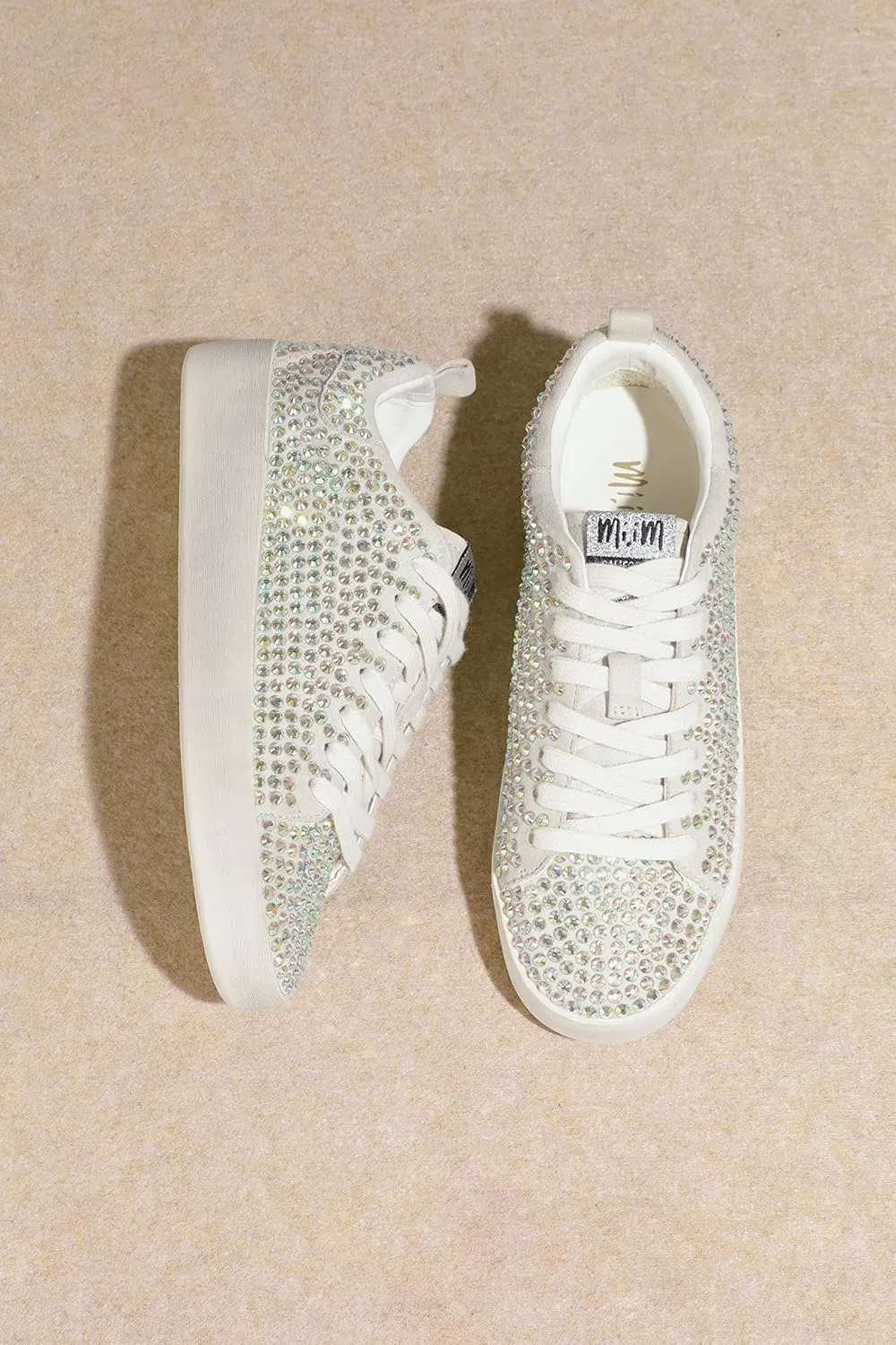 Mi.iM Christi Rubber Sole Lace-up Rhinestone Leather Sneakers