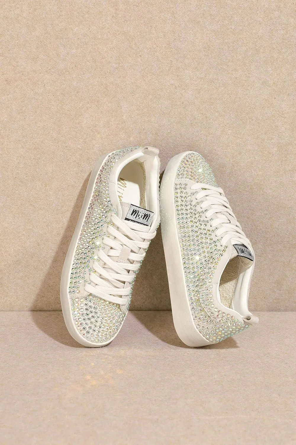 Mi.iM Christi Rubber Sole Lace-up Rhinestone Leather Sneakers
