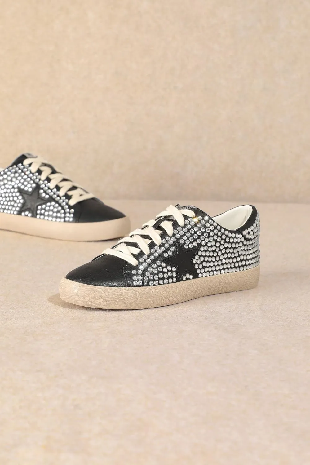 Mi.iM Joann Rubber Sole Lace-up Rhinestone Suede Star Sneakers