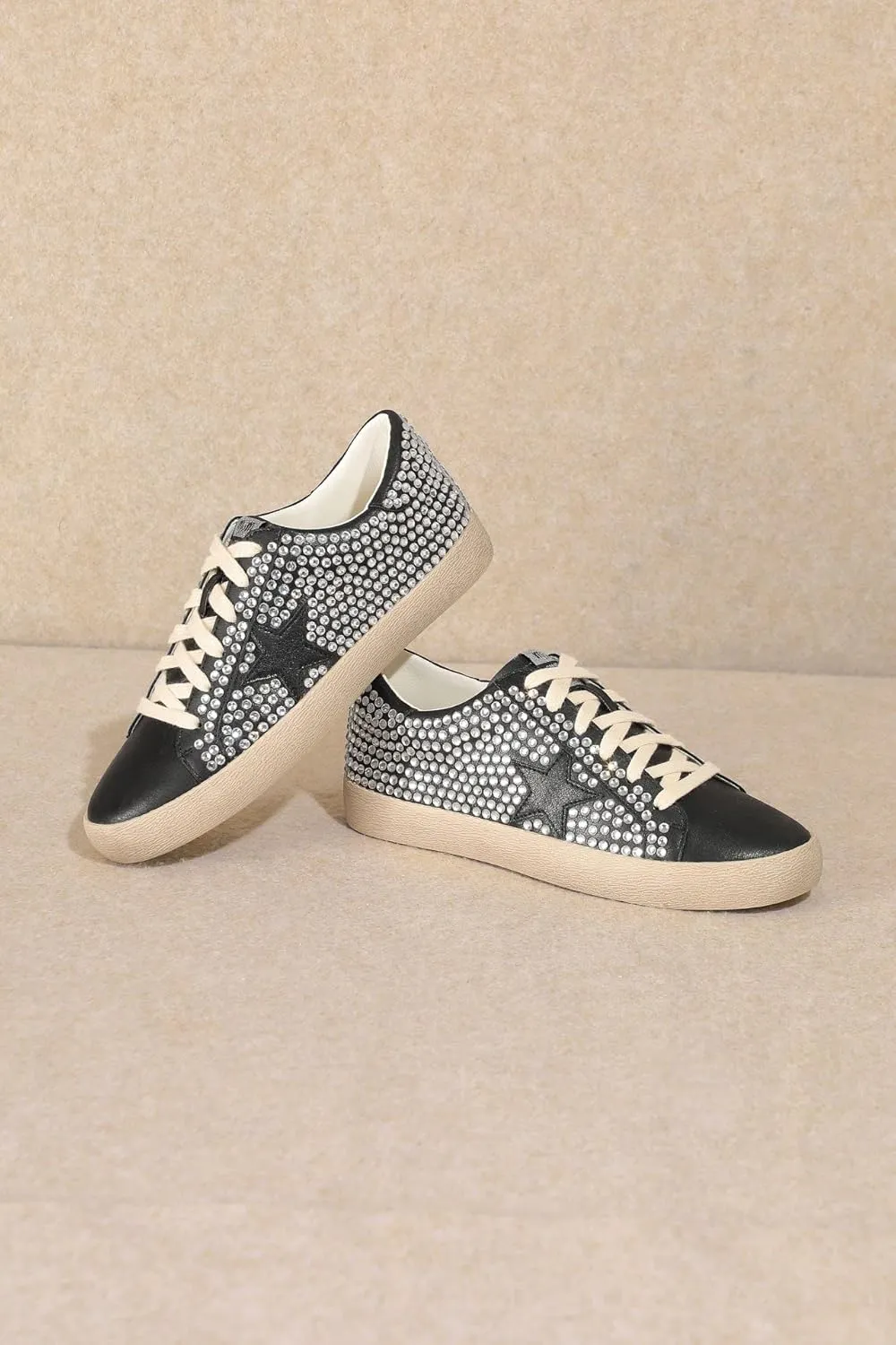 Mi.iM Joann Rubber Sole Lace-up Rhinestone Suede Star Sneakers