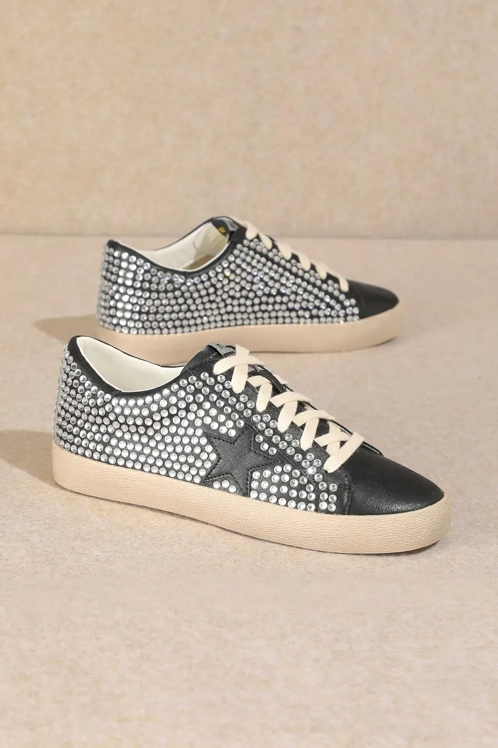 Mi.iM Joann Rubber Sole Lace-up Rhinestone Suede Star Sneakers