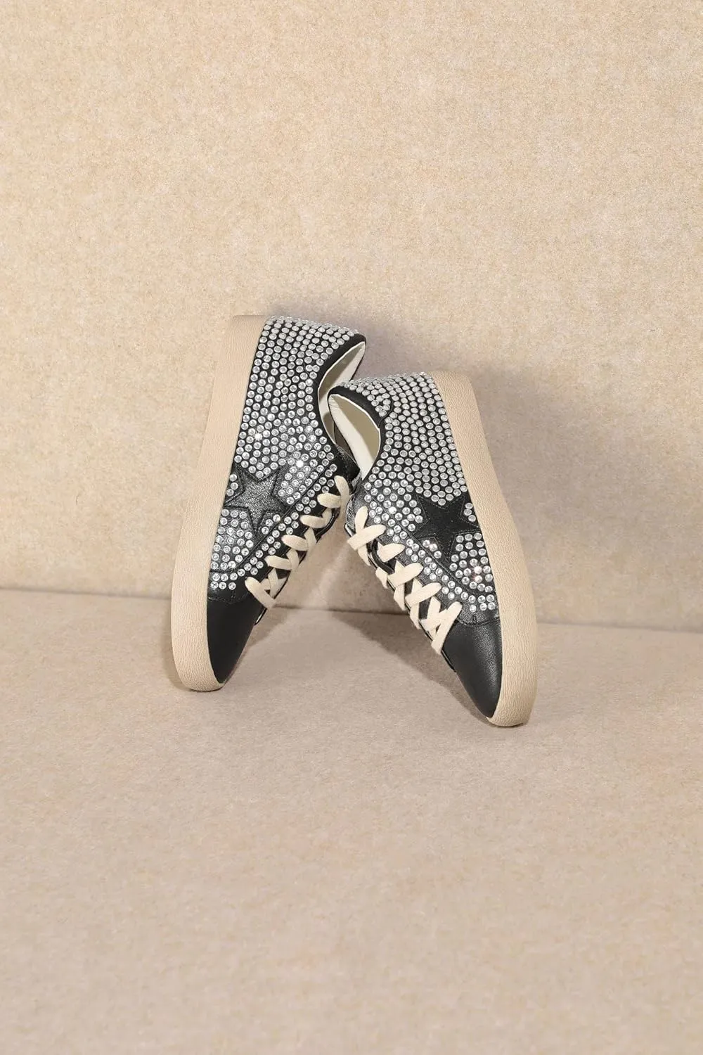 Mi.iM Joann Rubber Sole Lace-up Rhinestone Suede Star Sneakers