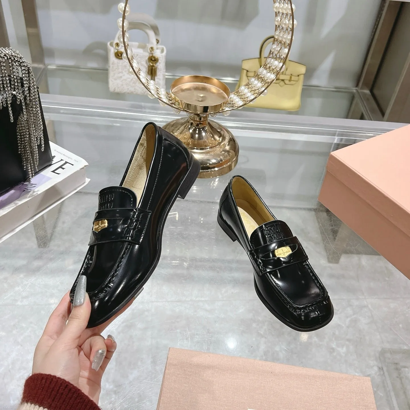 Miu 25C Loafers Black Patent Cowhide 235299