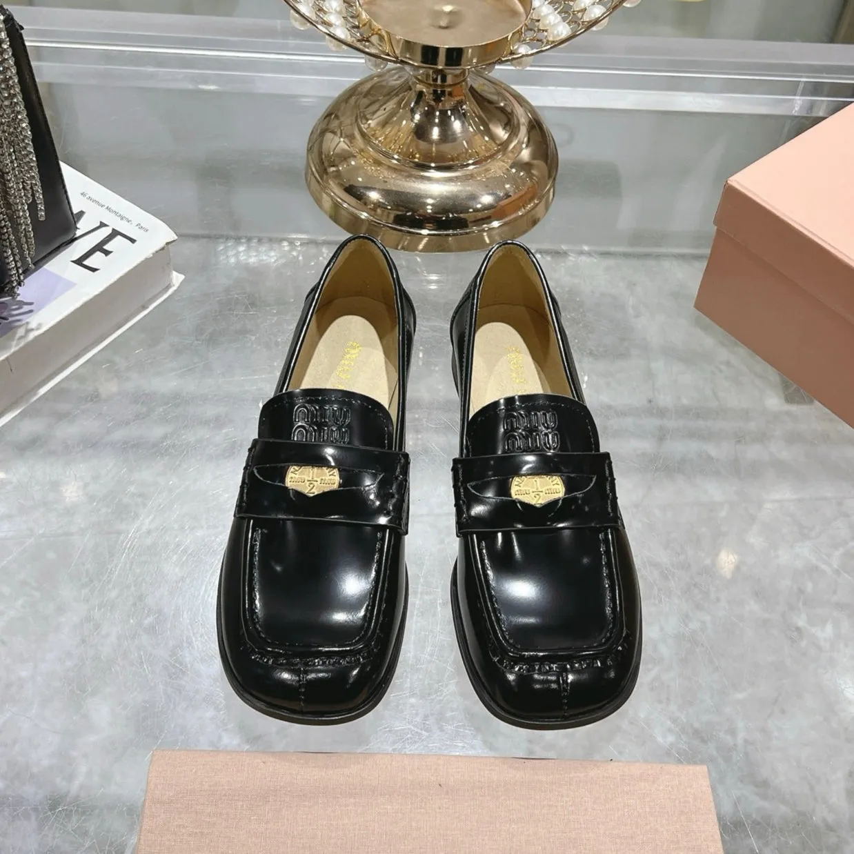 Miu 25C Loafers Black Patent Cowhide 235299