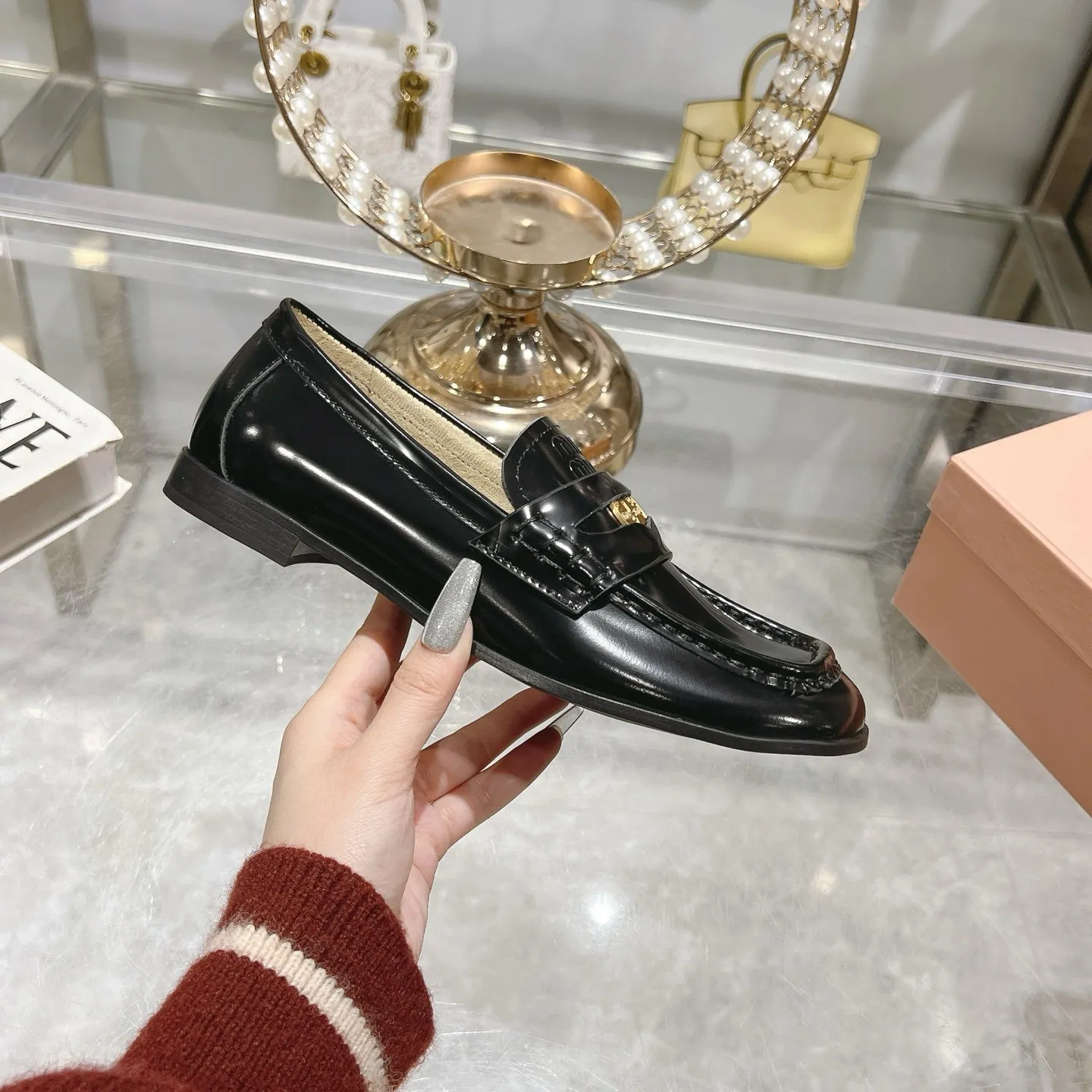 Miu 25C Loafers Black Patent Cowhide 235299
