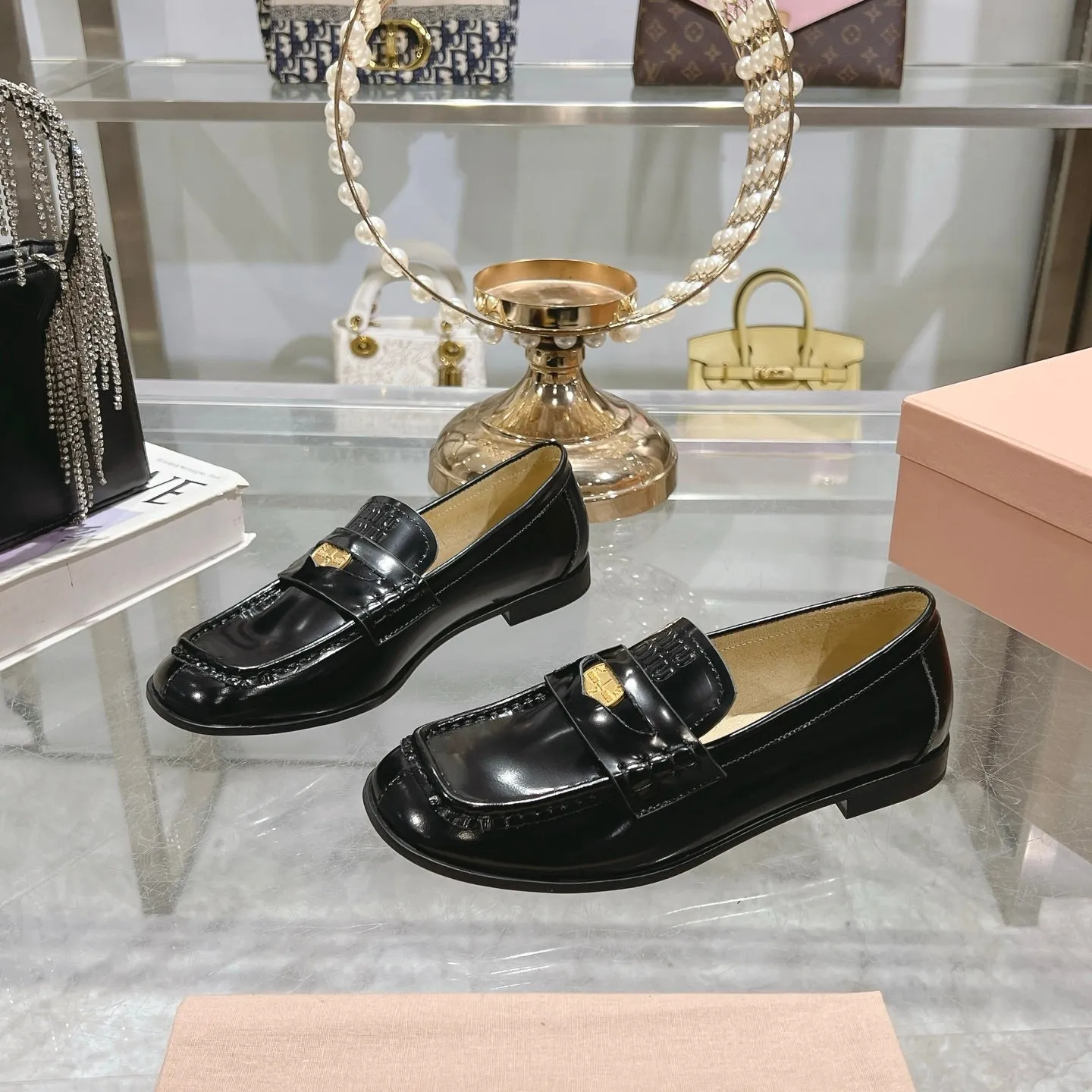 Miu 25C Loafers Black Patent Cowhide 235299