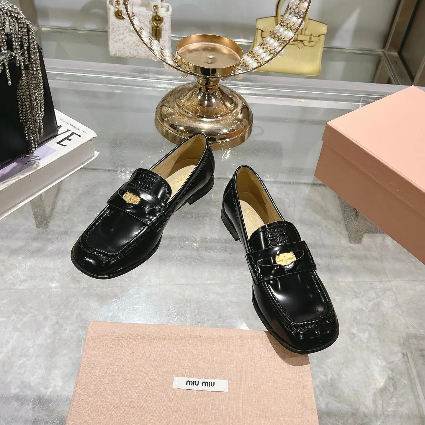 Miu 25C Loafers Black Patent Cowhide 235299