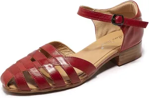 Mona flying Women Leather Tatianna Dress Sandals Closed Toe Low Heels Strappy Flats Summer Casual Shoes