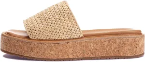 Monrovia Platform Sandals for Women, Wedge Espadrille Slides with Raffia Straw, Comfortable Brown Summer Sandals for Beach, Walking, Camping, Vacation
