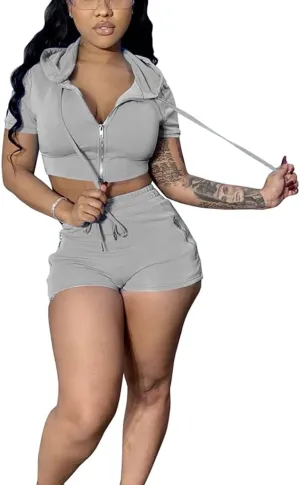 Mrskoala Women's 2 Piece Outfits Summer Bodycon Short Pants Workout Sets