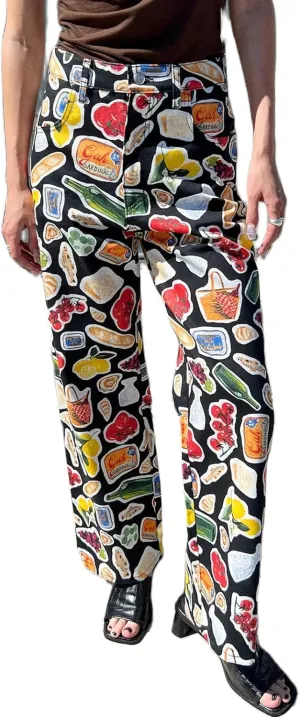 Muineobuka Women Y2k Fruit Print Jeans Graphic Print High Neck Straight Leg Denim Pants Aesthetic Jeans Summer Streetwear