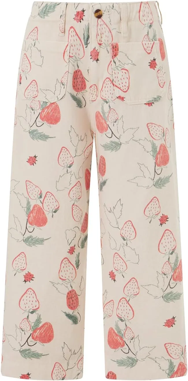 Muineobuka Women Y2k Fruit Print Jeans Graphic Print High Neck Straight Leg Denim Pants Aesthetic Jeans Summer Streetwear