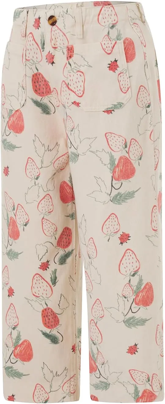 Muineobuka Women Y2k Fruit Print Jeans Graphic Print High Neck Straight Leg Denim Pants Aesthetic Jeans Summer Streetwear