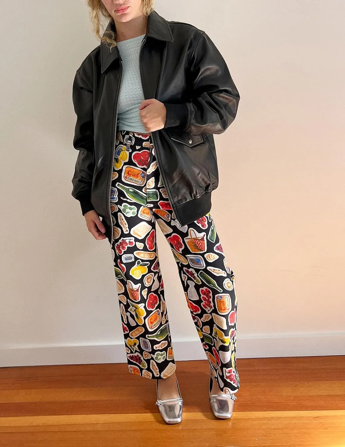 Muineobuka Women Y2k Fruit Print Jeans Graphic Print High Neck Straight Leg Denim Pants Aesthetic Jeans Summer Streetwear