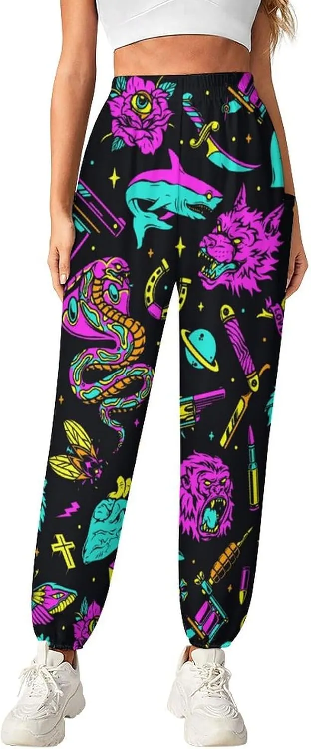 Neon Pattern Yoga Bloomers Womans Hippie Harem Pant Beach Pants Elastic Gym Long Pants Loose Casual Sweatpants