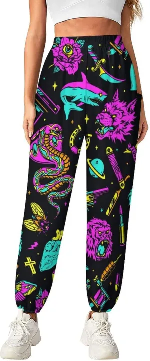 Neon Pattern Yoga Bloomers Womans Hippie Harem Pant Beach Pants Elastic Gym Long Pants Loose Casual Sweatpants