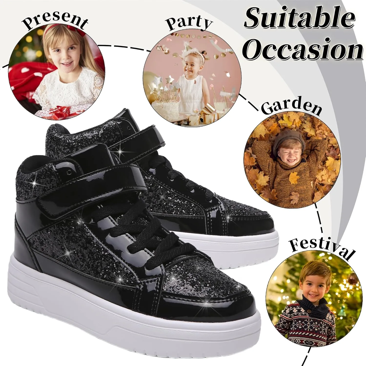 Nihaoya Unisex Kids High Top Sneakers Fashion Glitter Girls Running Shoes Casual Athletic Party Toddler Boys Tennis Shoes