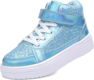 Nihaoya Unisex Kids High Top Sneakers Fashion Glitter Girls Running Shoes Casual Athletic Party Toddler Boys Tennis Shoes