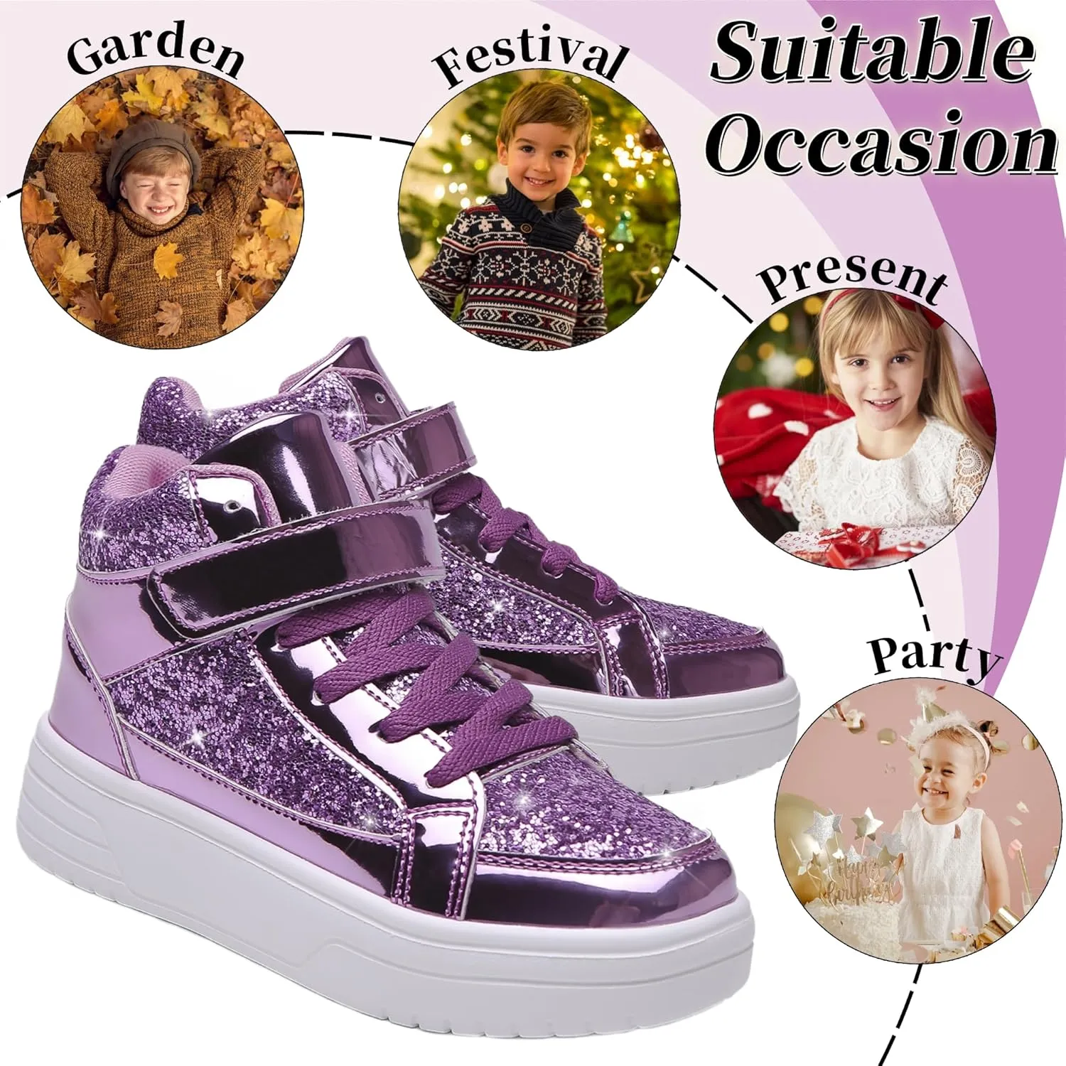 Nihaoya Unisex Kids High Top Sneakers Fashion Glitter Girls Running Shoes Casual Athletic Party Toddler Boys Tennis Shoes