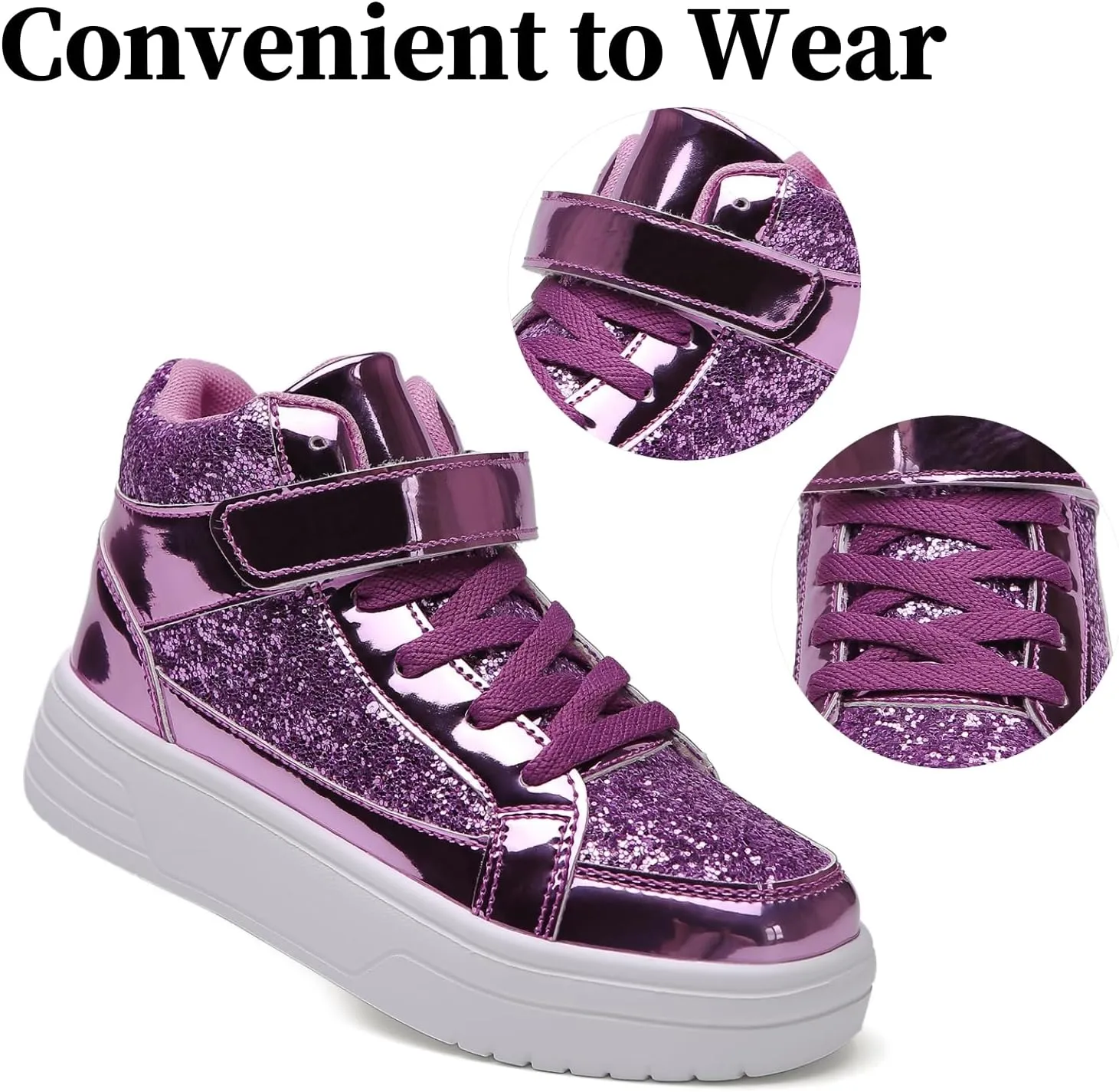 Nihaoya Unisex Kids High Top Sneakers Fashion Glitter Girls Running Shoes Casual Athletic Party Toddler Boys Tennis Shoes