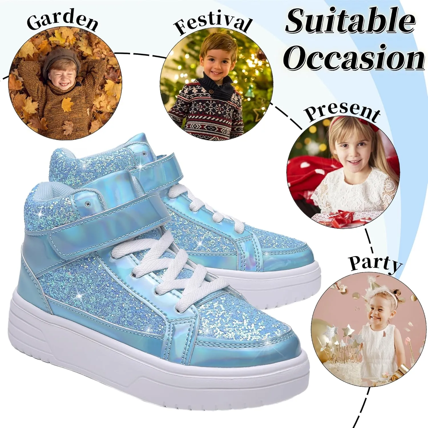 Nihaoya Unisex Kids High Top Sneakers Fashion Glitter Girls Running Shoes Casual Athletic Party Toddler Boys Tennis Shoes