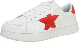 Niluber Star Sneakers for Women Low Top Comfortable Cushioned White Gold Sliver Leopard Platform Sneakers Lace Up Red Glitter Platform Party Shoes