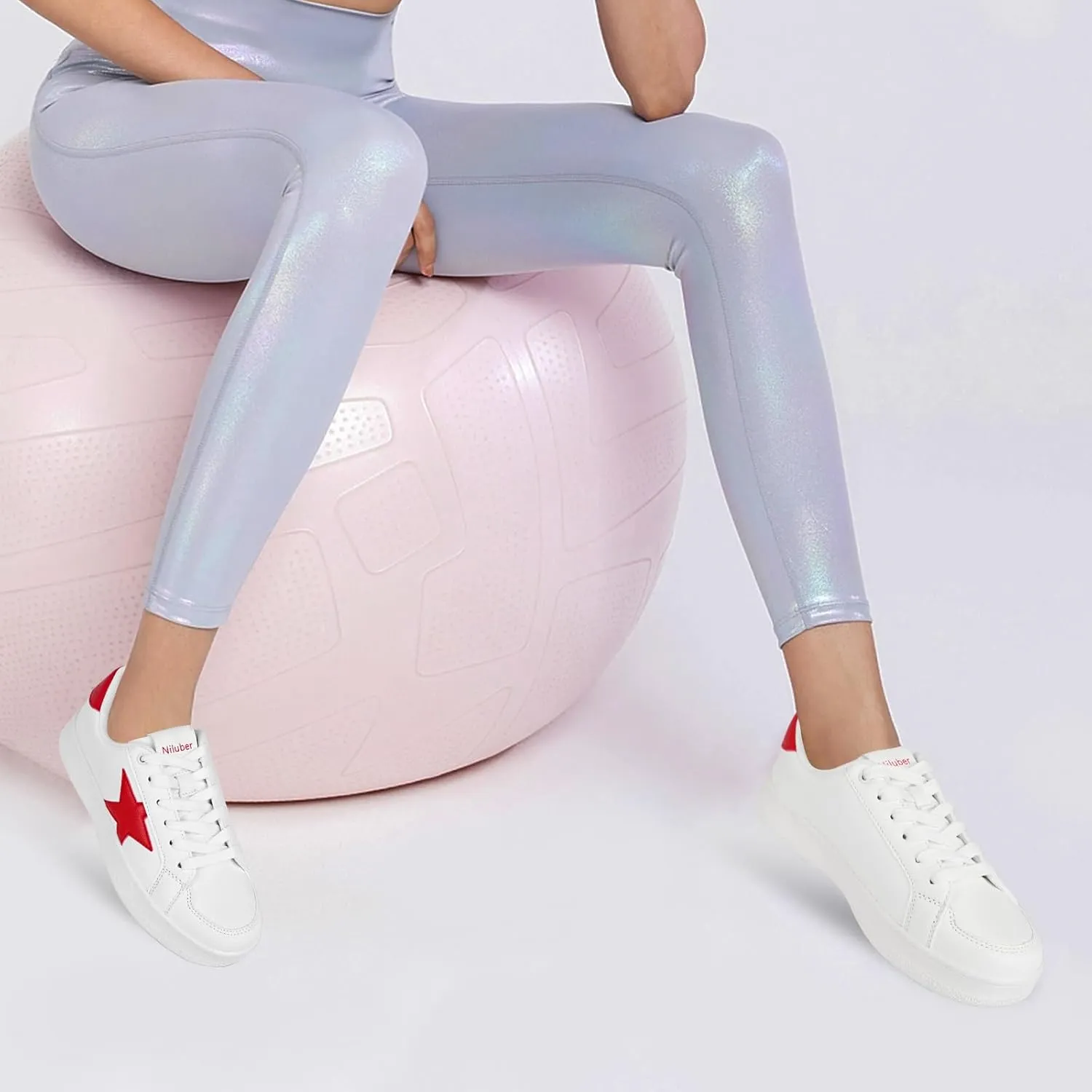 Niluber Star Sneakers for Women Low Top Comfortable Cushioned White Gold Sliver Leopard Platform Sneakers Lace Up Red Glitter Platform Party Shoes