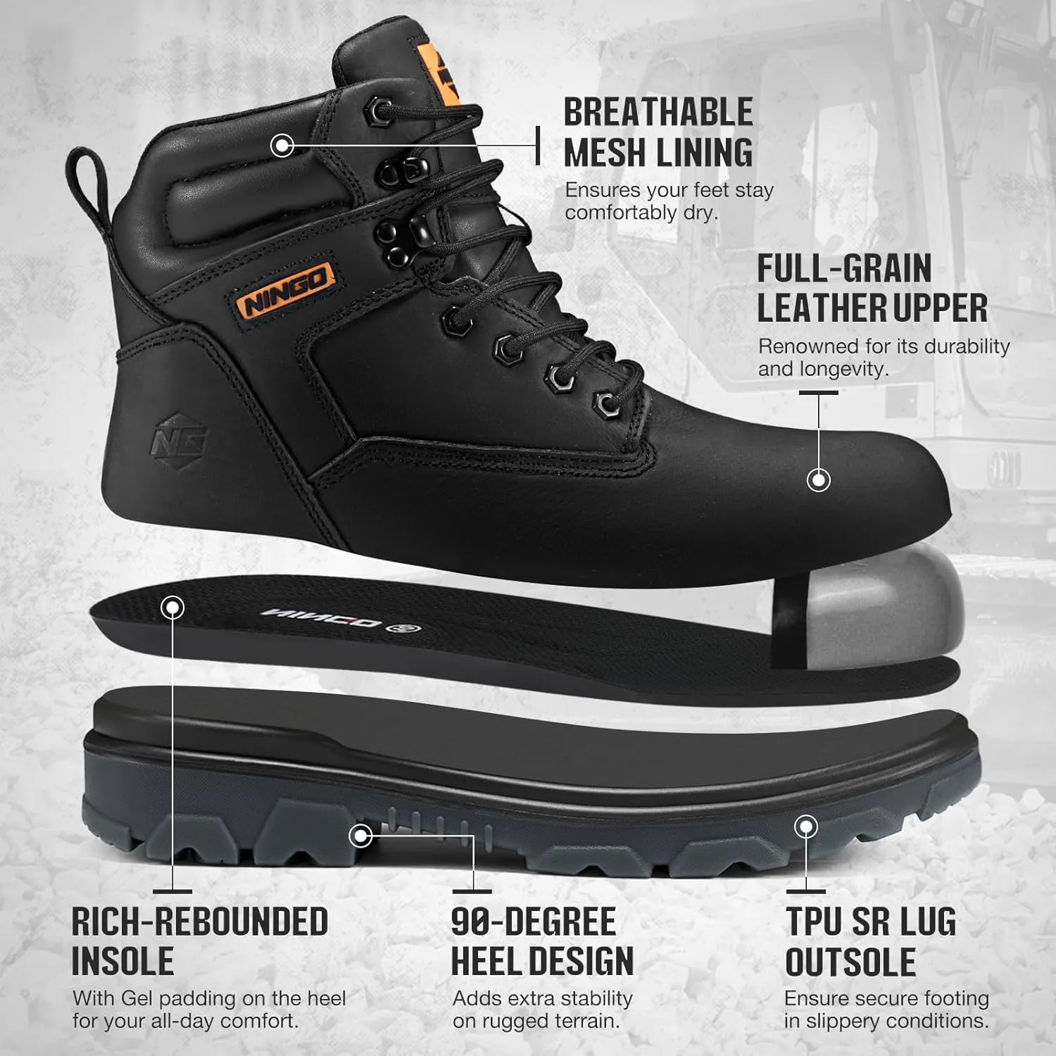 NINGO Work Boots for Men, Steel Toe Waterproof Boots with Puncture Proof, Oil & Slip Resistant, Comfortable Mens Construction Boot with EH Protection, Leather Shoes for Industrial