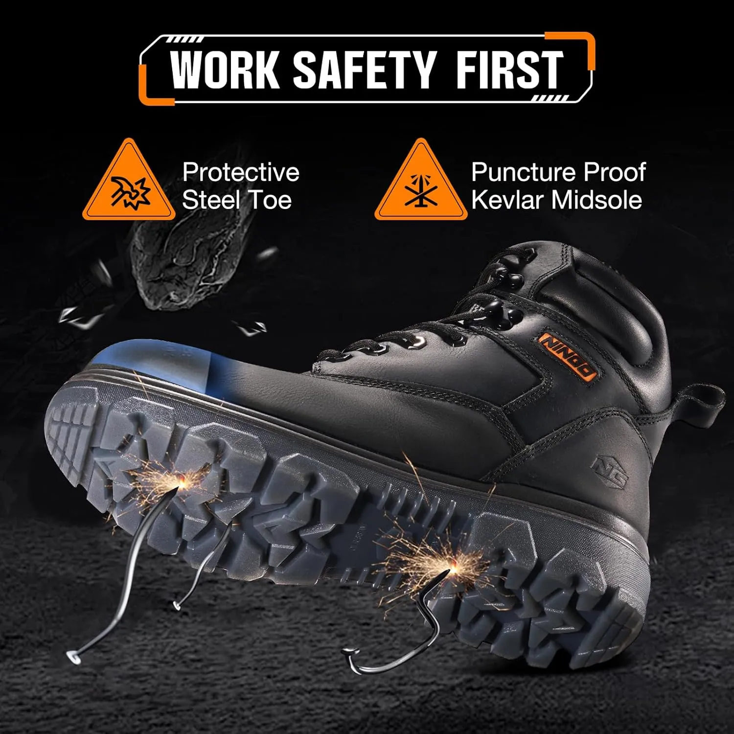 NINGO Work Boots for Men, Steel Toe Waterproof Boots with Puncture Proof, Oil & Slip Resistant, Comfortable Mens Construction Boot with EH Protection, Leather Shoes for Industrial
