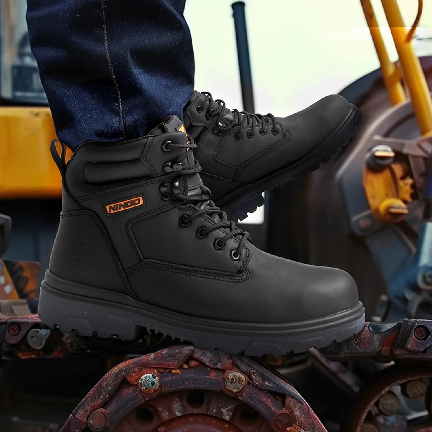 NINGO Work Boots for Men, Steel Toe Waterproof Boots with Puncture Proof, Oil & Slip Resistant, Comfortable Mens Construction Boot with EH Protection, Leather Shoes for Industrial