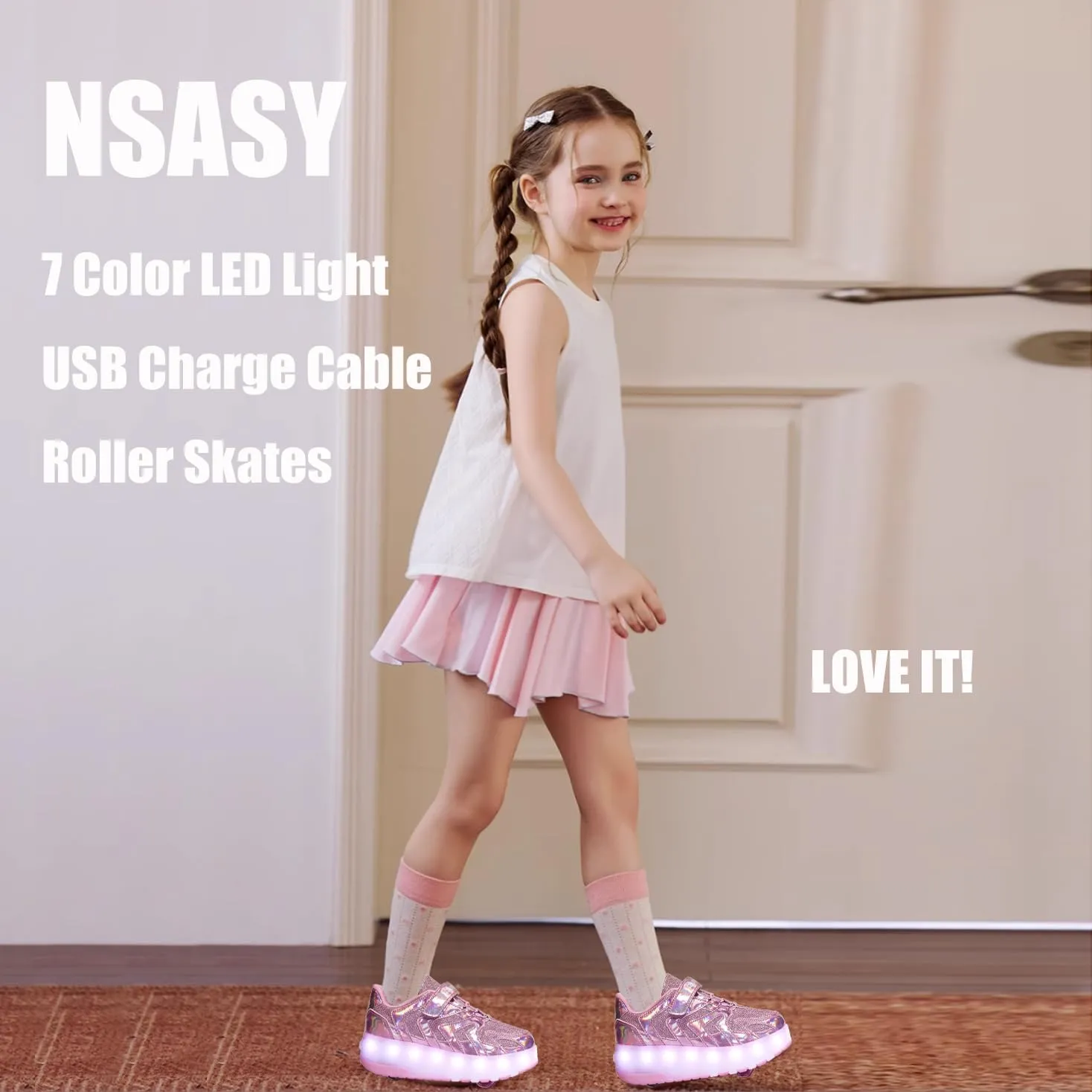 Nsasy Kids Roller Shoes Boy Girl Sneakers with Wheels Become Sport Sneaker with Led for Christmas Birthday Children Show Gift
