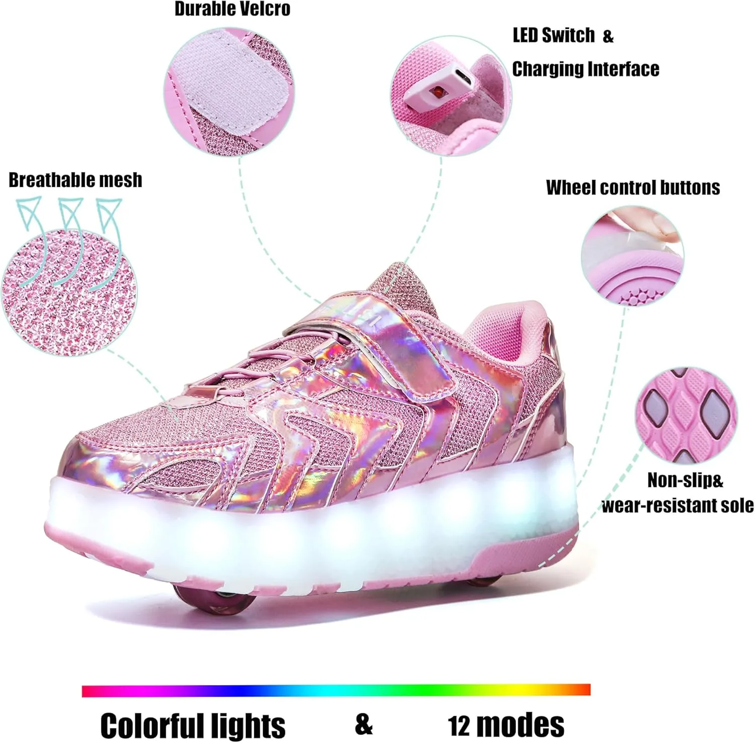 Nsasy Kids Roller Shoes Boy Girl Sneakers with Wheels Become Sport Sneaker with Led for Christmas Birthday Children Show Gift